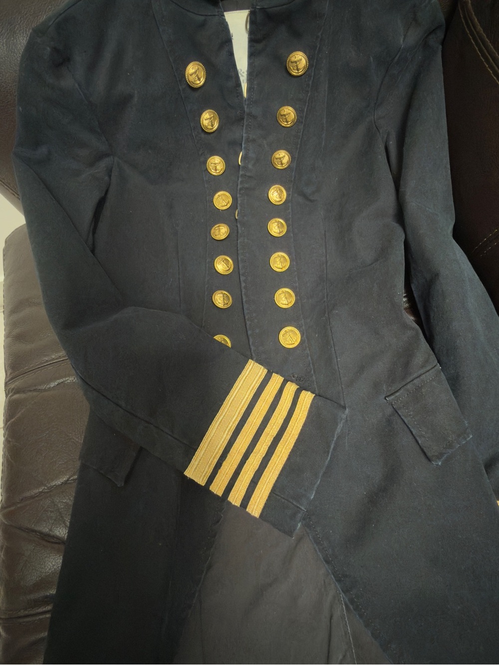 Women Military-Style Black Coat with Gold Trim - Picture 2 of 2